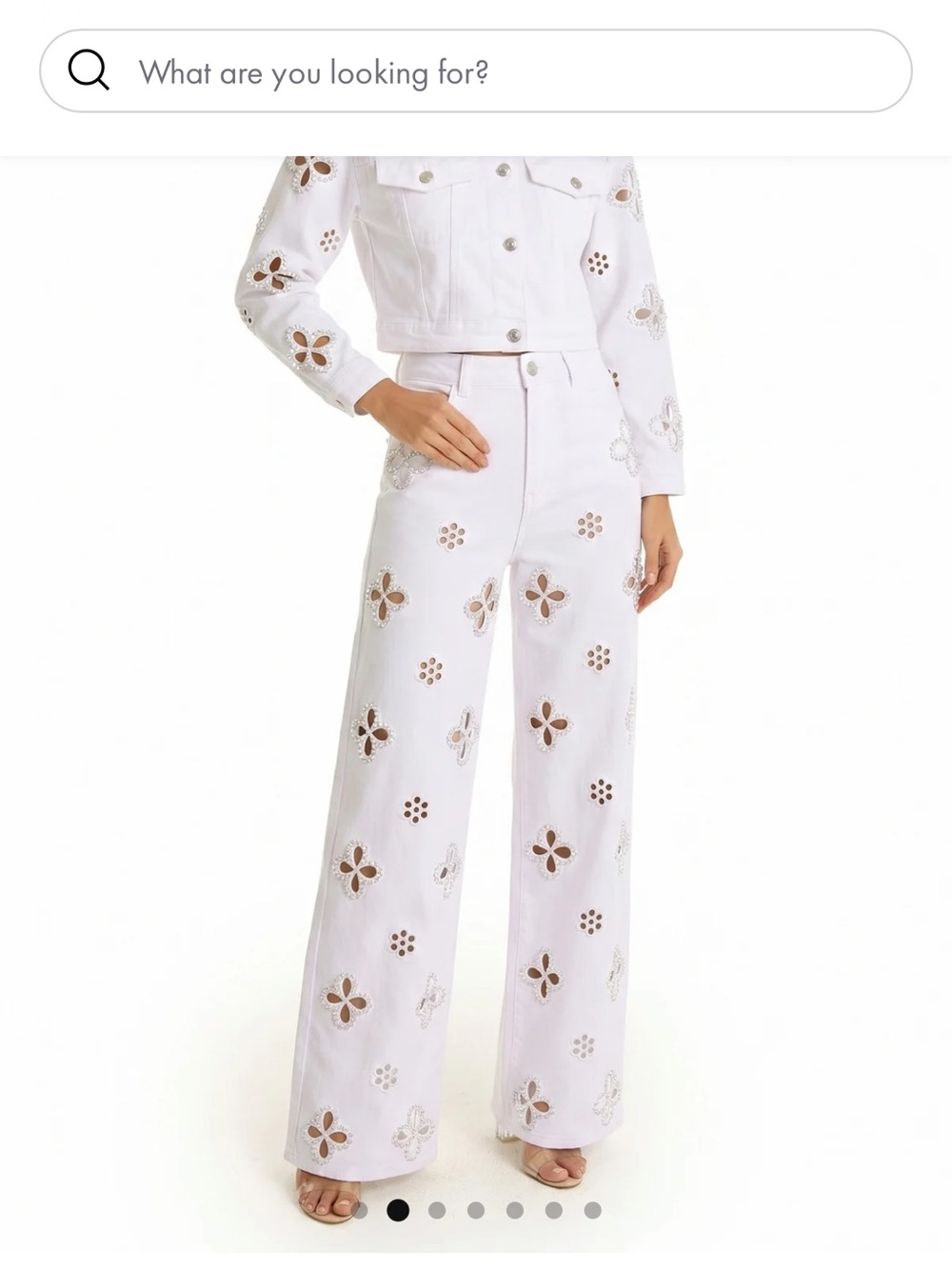 Noli White Eyelet Wide-Leg Pants with Floral Cutouts